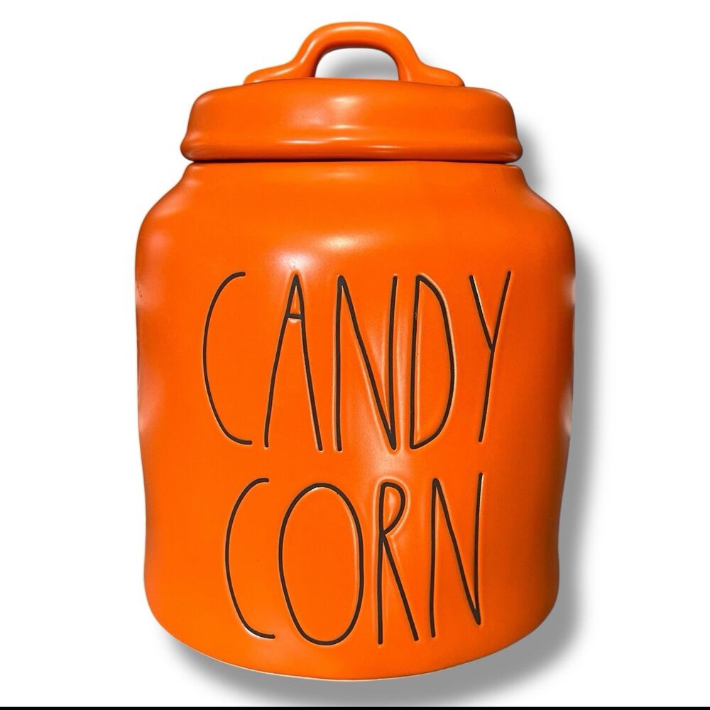 Rae Dunn Artisan Collection Orange Large Canister CANDY CORN 2020 Halloween Fall